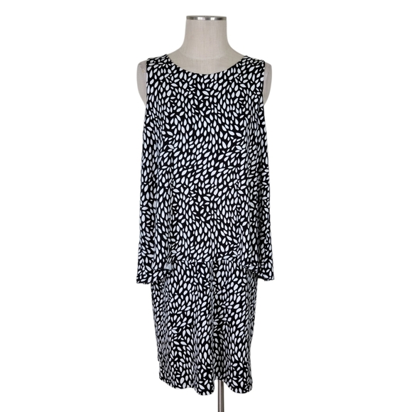Chicos Shift Dress Size 1 M 8 Black White Sleeveless Inverted Back Split Keyhole - Picture 1 of 11